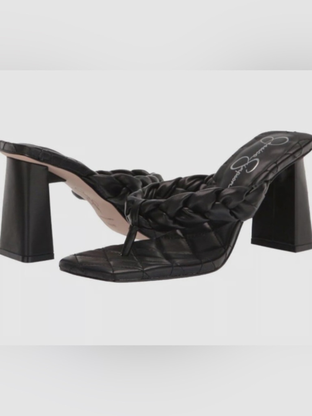 Jessica Simpson Black Quilted Braided Thong Block Heels